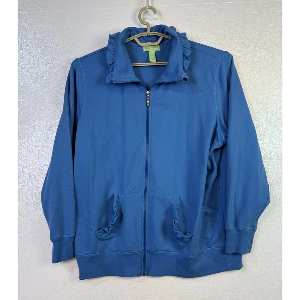 Silverwear Womens Sweatshirt Sz 2X Blue Full zip Pockets Jacket Casual